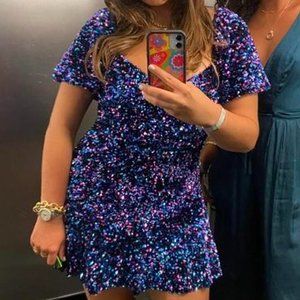Zara Purple Blue Sequin Sexy Sleeved Mini Dress